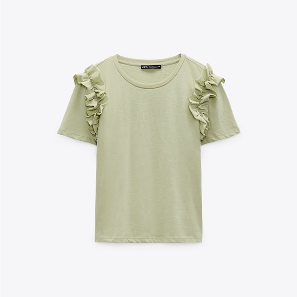Zara RUFFLED T-SHIRT - Picture 1 of 5